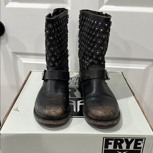 Frye Black Leather Boots with Stud Accents